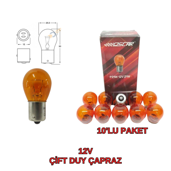 AMPUL 1016 TURUNCU 12V 21/5W 2207 OSC 10 ADET PAKET